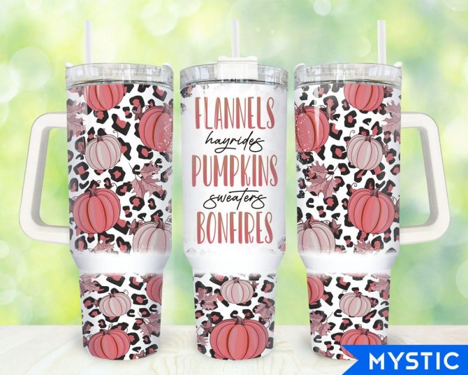 Flannels Pumpkins Bonfires Custom Stanley Quencher 40Oz Stainless Steel Tumbler With Handle