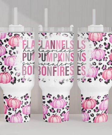 Flannels Pumpkins Bonfires Fall Vibes Custom Stanley Quencher 40Oz Stainless Steel Tumbler With Handle