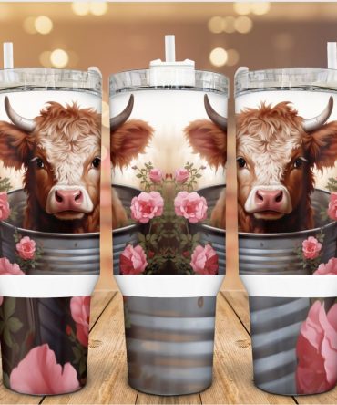 Floral Baby Cow Custom Stanley Quencher 40Oz Stainless Steel Tumbler With Handle
