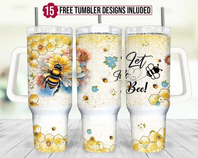Floral Bee Custom Stanley Quencher 40Oz Stainless Steel Tumbler With Handle