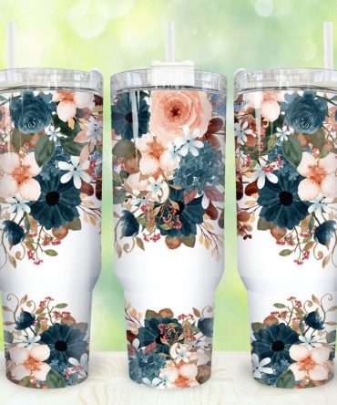 Floral Berries Custom Stanley Quencher 40Oz Stainless Steel Tumbler With Handle