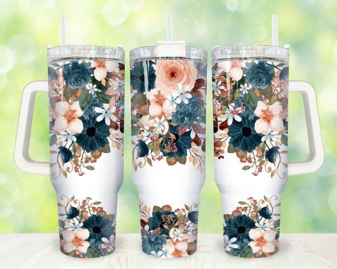 Floral Berries Custom Stanley Quencher 40Oz Stainless Steel Tumbler With Handle