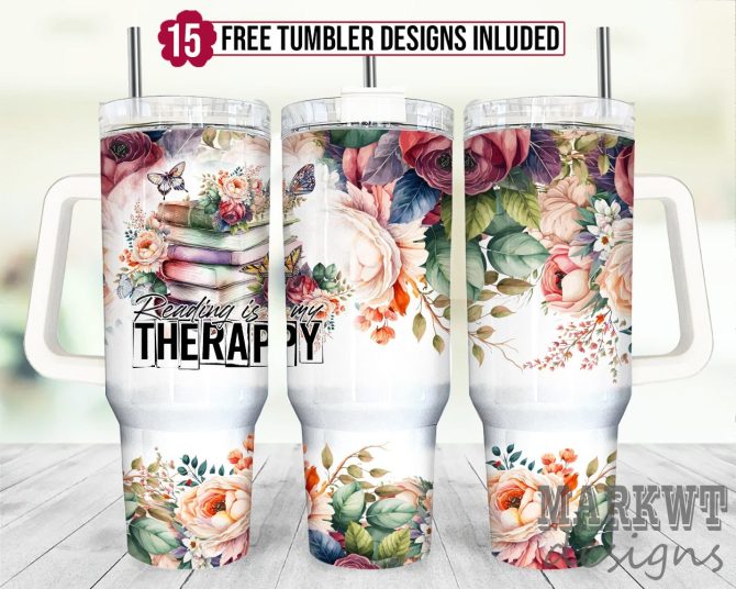 Floral Book Custom Stanley Quencher 40Oz Stainless Steel Tumbler With Handle