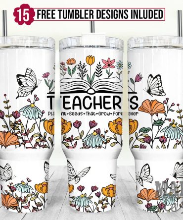 Floral Book Gift For Teacher Custom Stanley Quencher 40Oz Stainless Steel Tumbler With Handle