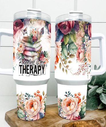 Floral Bookworm Custom Stanley Quencher 40Oz Stainless Steel Tumbler With Handle