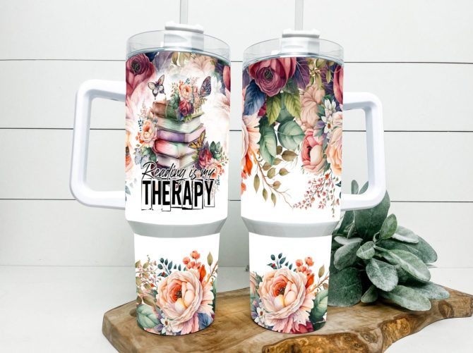 Floral Bookworm Custom Stanley Quencher 40Oz Stainless Steel Tumbler With Handle