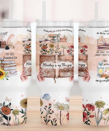 Floral Bookworm Custom Stanley Quencher 40Oz Stainless Steel Tumbler With Handle