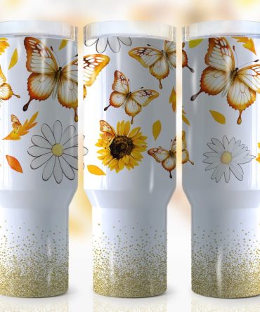 Floral Butterfly Custom Stanley Quencher 40Oz Stainless Steel Tumbler With Handle