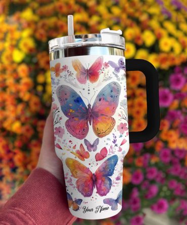 Floral Butterfly Custom Stanley Quencher 40Oz Stainless Steel