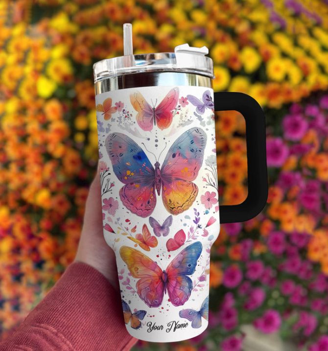 Floral Butterfly Custom Stanley Quencher 40Oz Stainless Steel