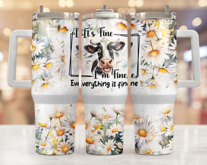 Floral Cow Custom Stanley Quencher 40Oz Stainless Steel Tumbler With Handle
