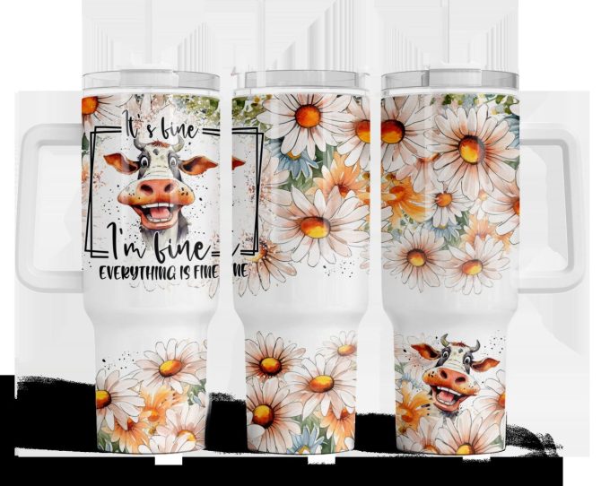 Floral Cow Custom Stanley Quencher 40Oz Stainless Steel Tumbler With Handle
