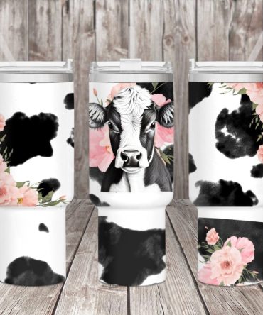 Floral Cow Custom Stanley Quencher 40Oz Stainless Steel Tumbler With Handle