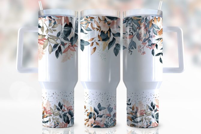 Floral Custom Stanley Quencher 40Oz Stainless Steel Tumbler With Handle