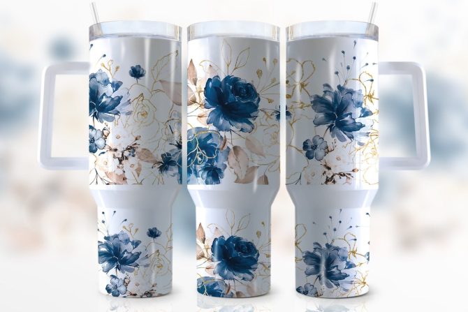 Floral Custom Stanley Quencher 40Oz Stainless Steel Tumbler With Handle