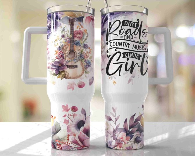 Floral Custom Stanley Quencher 40Oz Stainless Steel Tumbler With Handle