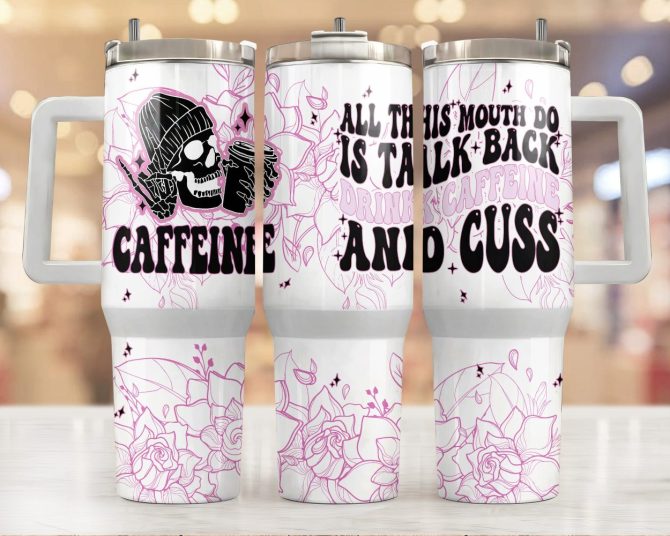 Floral Cute Skull Custom Stanley Quencher 40Oz Stainless Steel Tumbler With Handle