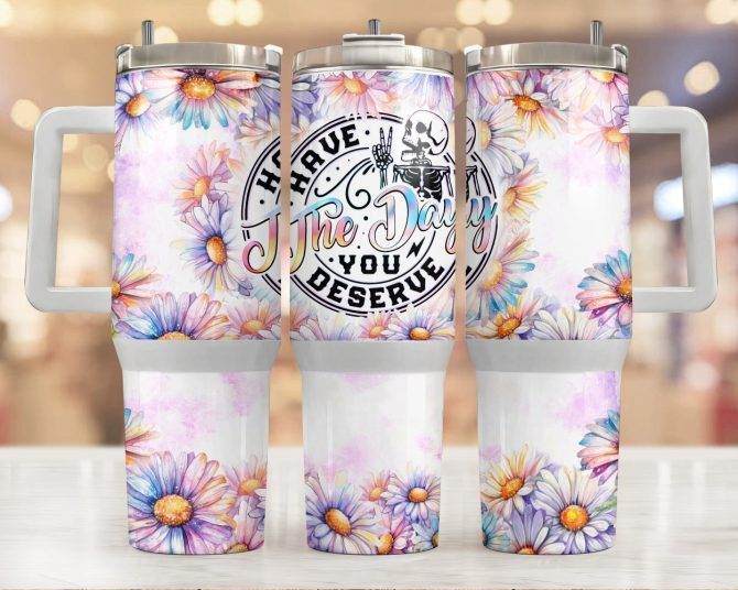 Floral Cute Skull Custom Stanley Quencher 40Oz Stainless Steel Tumbler With Handle