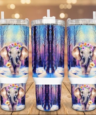Floral Elephant Custom Stanley Quencher 40Oz Stainless Steel Tumbler With Handle