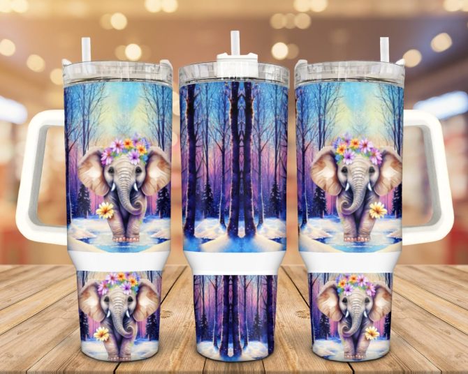 Floral Elephant Custom Stanley Quencher 40Oz Stainless Steel Tumbler With Handle