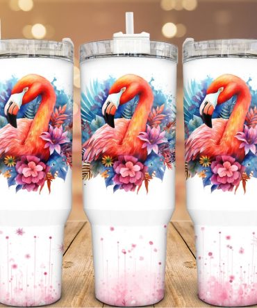 Floral Flamingo Custom Stanley Quencher 40Oz Stainless Steel Tumbler With Handle