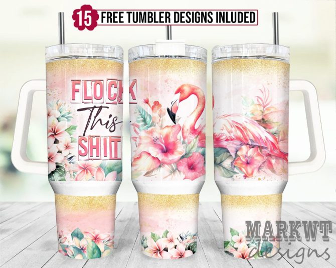 Floral Flamingo Custom Stanley Quencher 40Oz Stainless Steel Tumbler With Handle