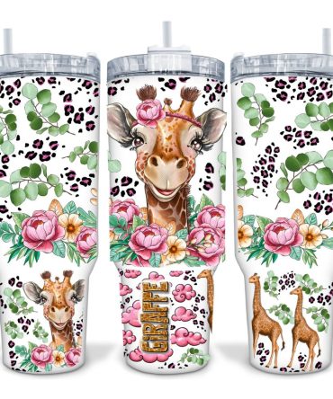Floral Giraffe Leopard Print Custom Stanley Quencher 40Oz Stainless Steel
