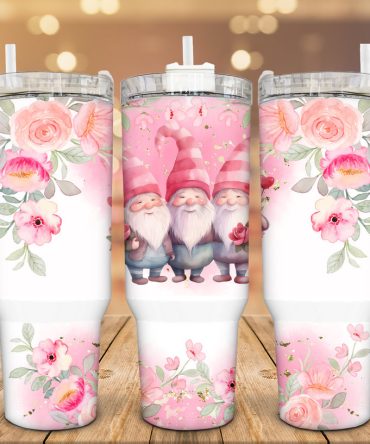 Floral Gnome Custom Stanley Quencher 40Oz Stainless Steel Tumbler With Handle
