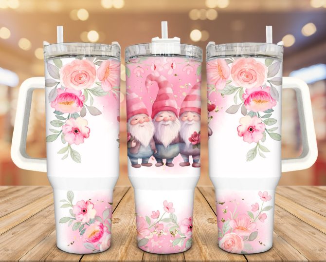 Floral Gnome Custom Stanley Quencher 40Oz Stainless Steel Tumbler With Handle