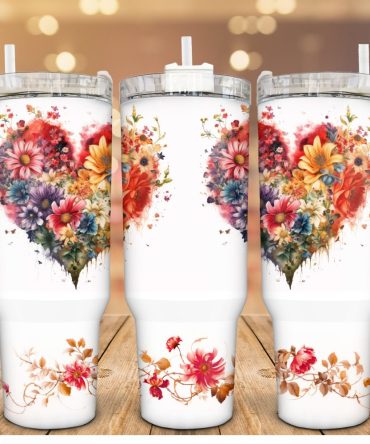 Floral Heart Custom Stanley Quencher 40Oz Stainless Steel Tumbler With Handle