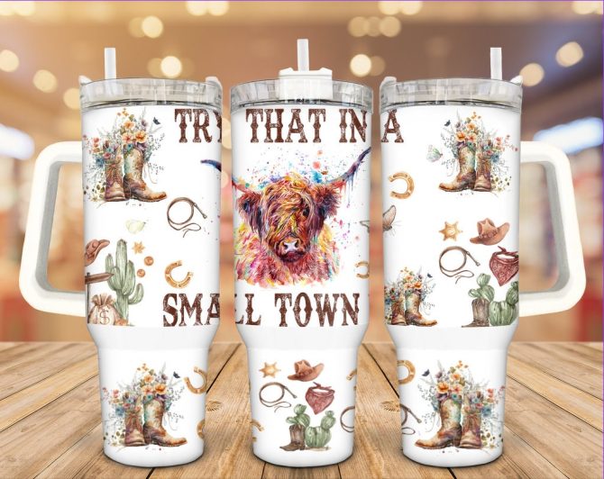 Floral Highland Cow Custom Stanley Quencher 40Oz Stainless Steel Tumbler With Handle