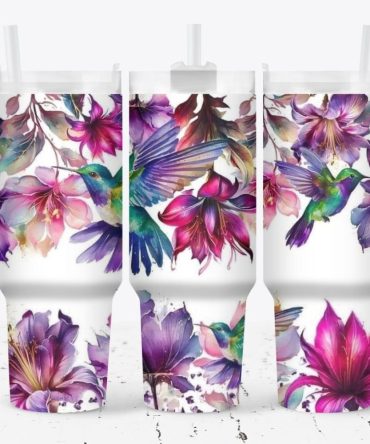 Floral Hummingbird Custom Stanley Quencher 40Oz Stainless Steel Tumbler With Handle