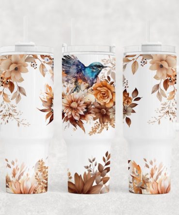 Floral Hummingbird Custom Stanley Quencher 40Oz Stainless Steel Tumbler With Handle