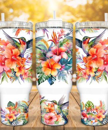 Floral Hummingbird Custom Stanley Quencher 40Oz Stainless Steel Tumbler With Handle