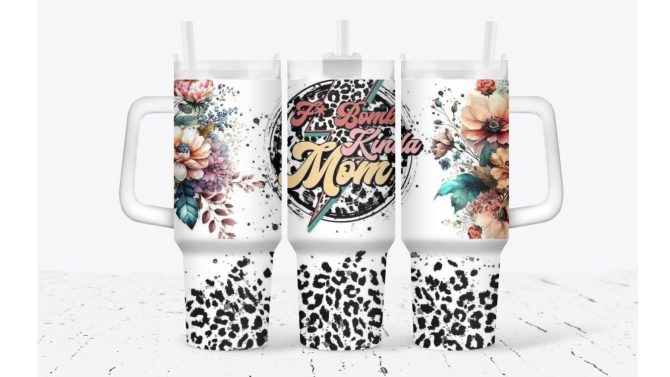 Floral Leopard Pattern Custom Stanley Quencher 40Oz Stainless Steel Tumbler With Handle