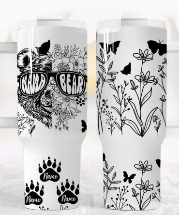 Floral Mama Bear Custom Stanley Quencher 40Oz Stainless Steel Tumbler With Handle