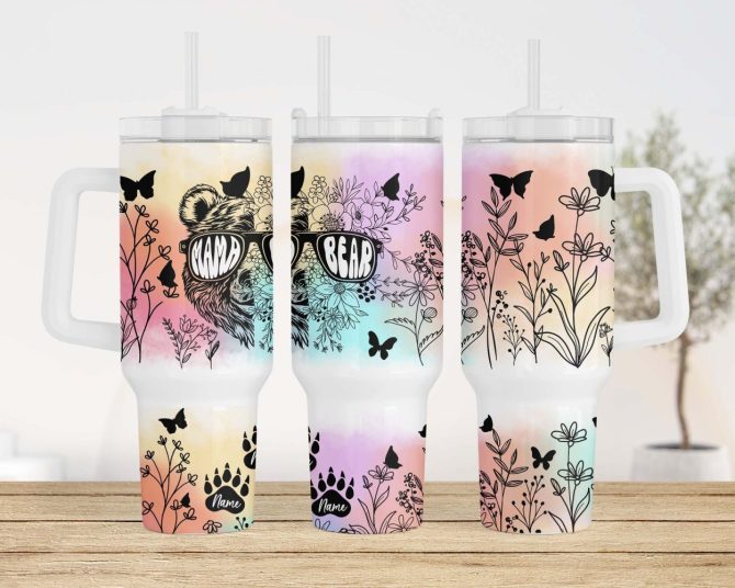 Floral Mama Bear Custom Stanley Quencher 40Oz Stainless Steel Tumbler With Handle - Image 4