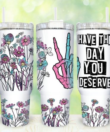 Floral Skeleton Hand Custom Stanley Quencher 40Oz Stainless Steel Tumbler With Handle
