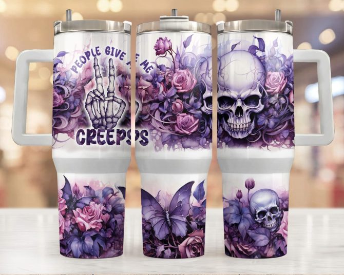 Floral Skull Custom Stanley Quencher 40Oz Stainless Steel Tumbler With Handle
