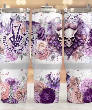 Floral Skull Custom Stanley Quencher 40Oz Stainless Steel Tumbler With Handle