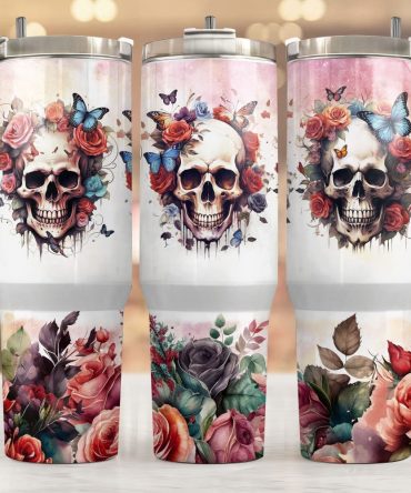 Floral Skull Custom Stanley Quencher 40Oz Stainless Steel Tumbler With Handle