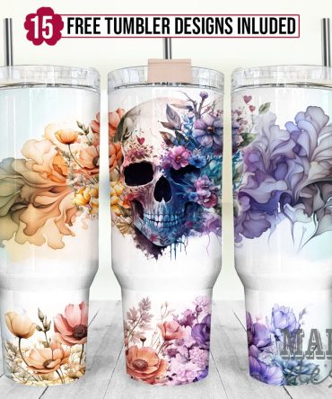 Floral Skull Custom Stanley Quencher 40Oz Stainless Steel Tumbler With Handle