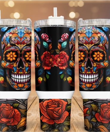Floral Skull Custom Stanley Quencher 40Oz Stainless Steel Tumbler With Handle