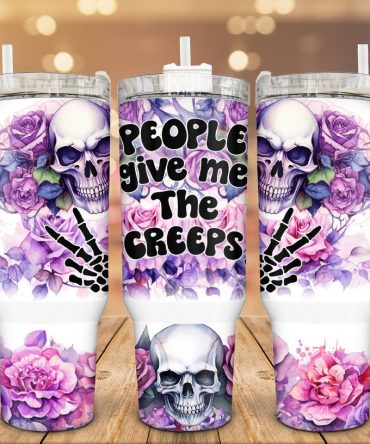 Floral Skulls Custom Stanley Quencher 40Oz Stainless Steel Tumbler With Handle