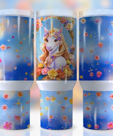 Floral Unicorn Custom Stanley Quencher 40Oz Stainless Steel Tumbler With Handle