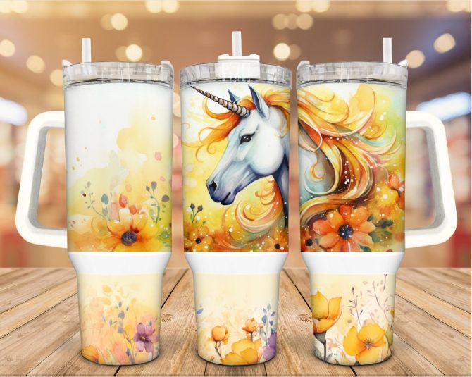 Floral Unicorn Custom Stanley Quencher 40Oz Stainless Steel Tumbler With Handle