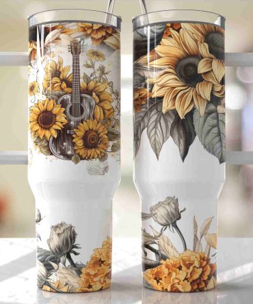 Floral Violin Custom Stanley Quencher 40Oz Stainless Steel Tumbler With Handle