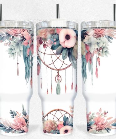 Floral Wind Chimes Custom Stanley Quencher 40Oz Stainless Steel Tumbler With Handle