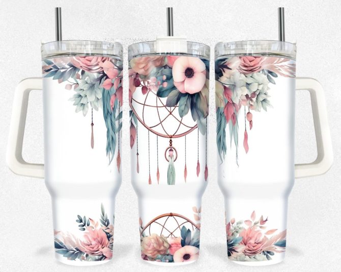 Floral Wind Chimes Custom Stanley Quencher 40Oz Stainless Steel Tumbler With Handle