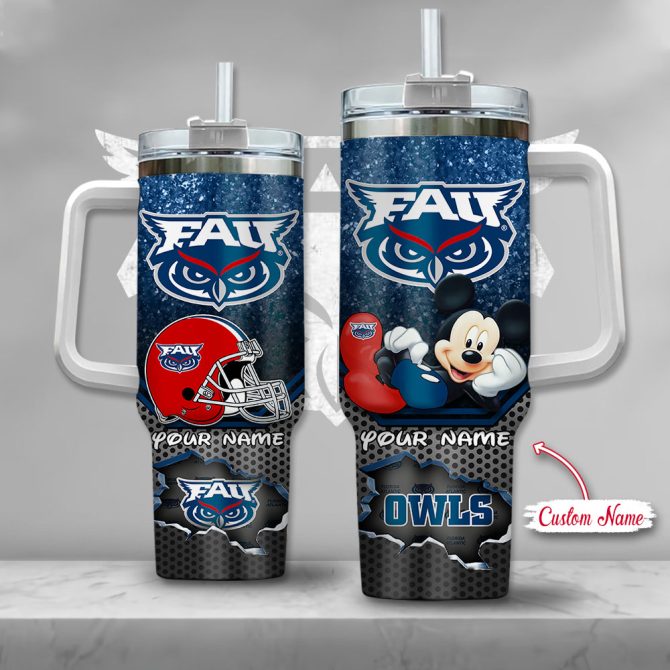 Florida Atlantic Owls Ncaa Mickey Mouse Custom Stanley Quencher 40Oz Stainless Steel Tumbler With Handle